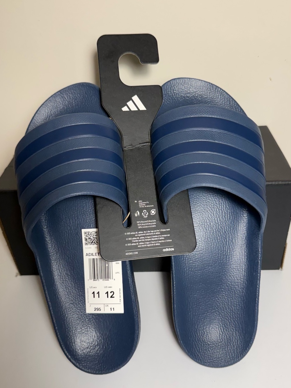 Adidas Adilette Aqua Slide Sandals in Navy Blue - Picture 6 of 6